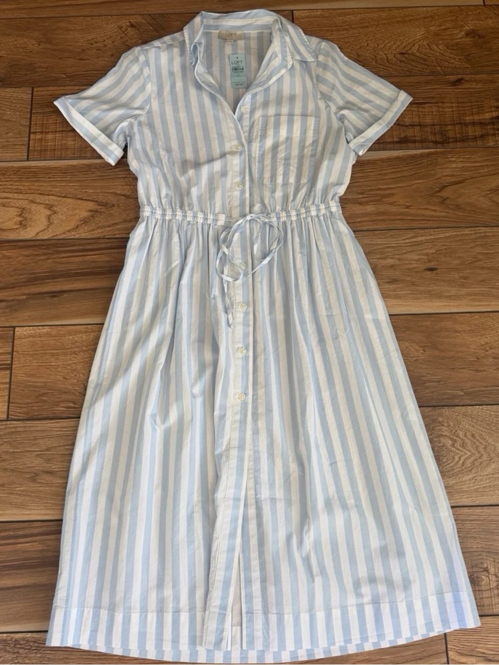 Loft Outlet Petite Striped Blue/White Cotton Midi Dress